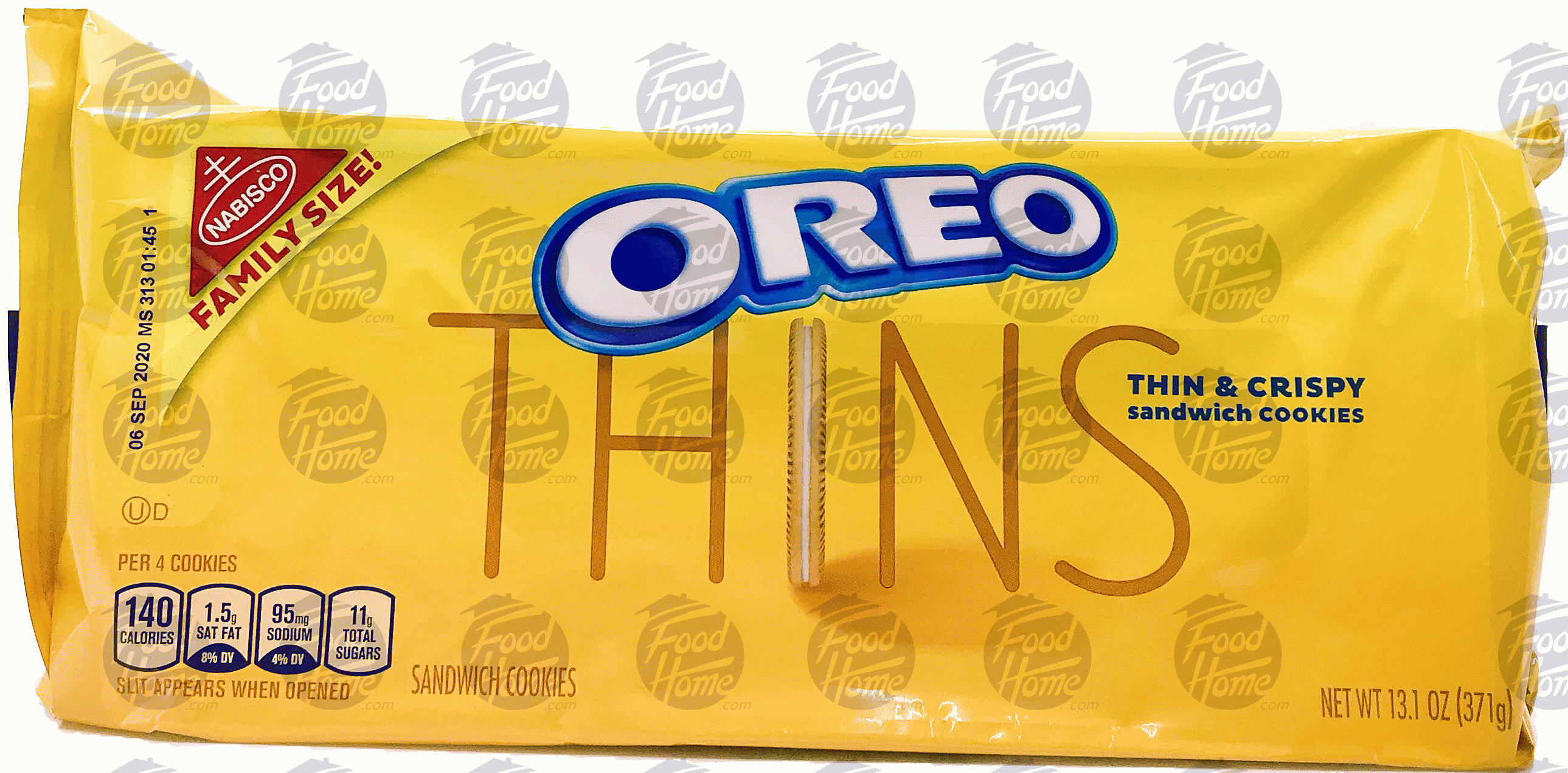 Nabisco Oreo Thins thin & crispy golden oreo cookies, family size, wrapper Full-Size Picture